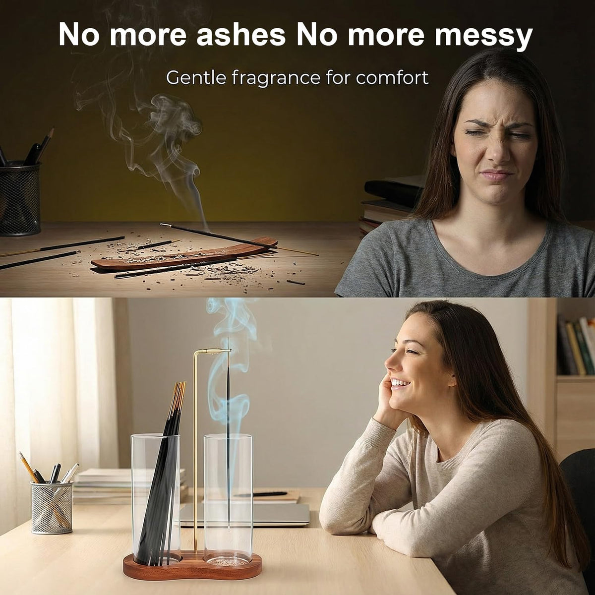 Incense Holder, 2 in 1 Glass Incense Holder for Sticks, Anti-Ash Incense Burner with Ash Catcher and Incense Storage for Yoga Meditation Spa Home Decor