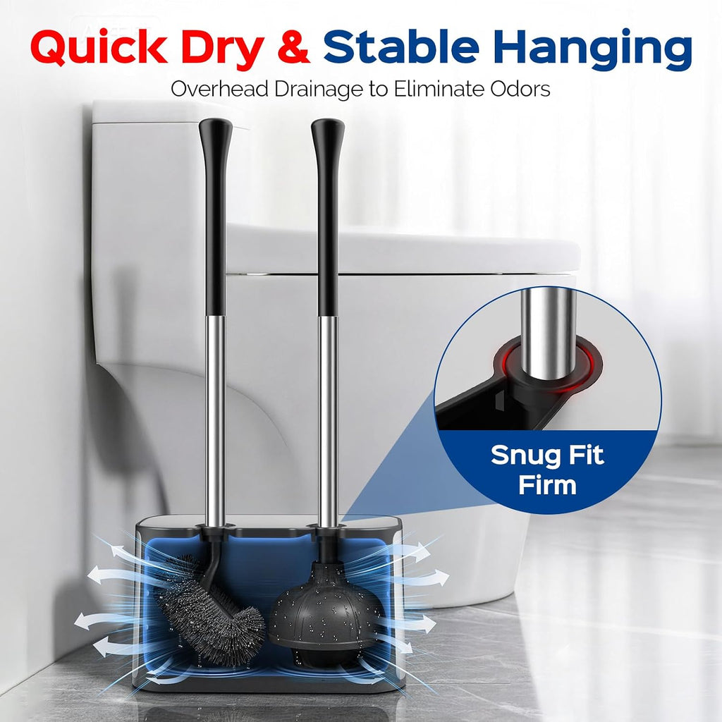 HAMITOR Toilet Bowl Brush and Plunger Set: 2-in-1 Hidden Holder