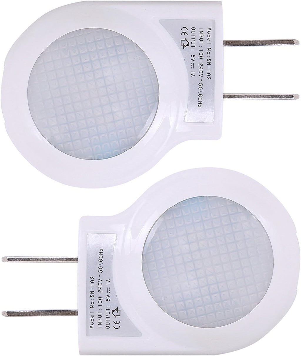 Portable Plug-in 0.7W Travel LED Night Light - 2 Pack of White
