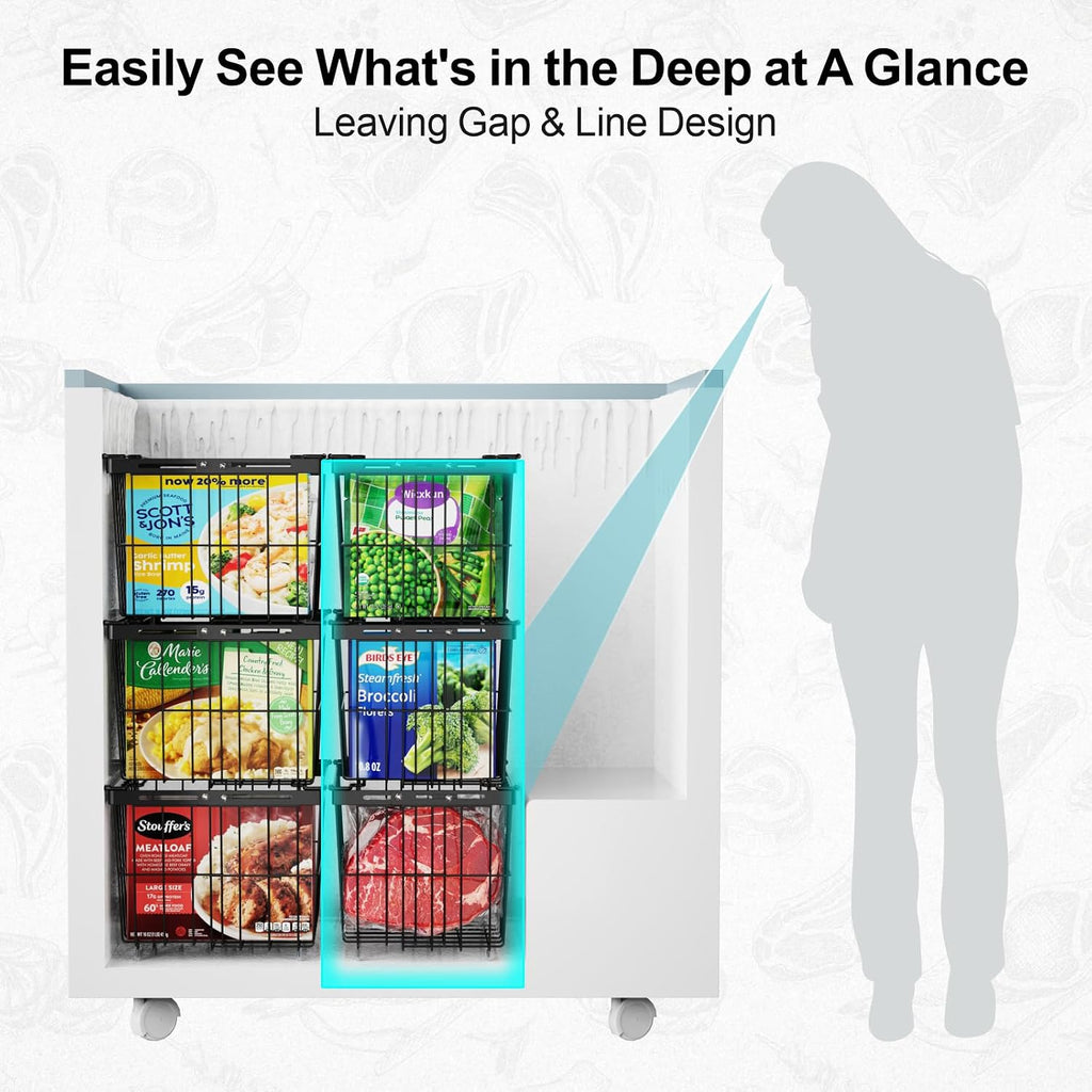 Freezer Organizer Bins - 3 Pack Adjustable Width for 5 to 7 Cu Ft Chest Freezers, Extra Height Stackable Freezer Wire Storage Baskets for Deep Freezer Organization, Black