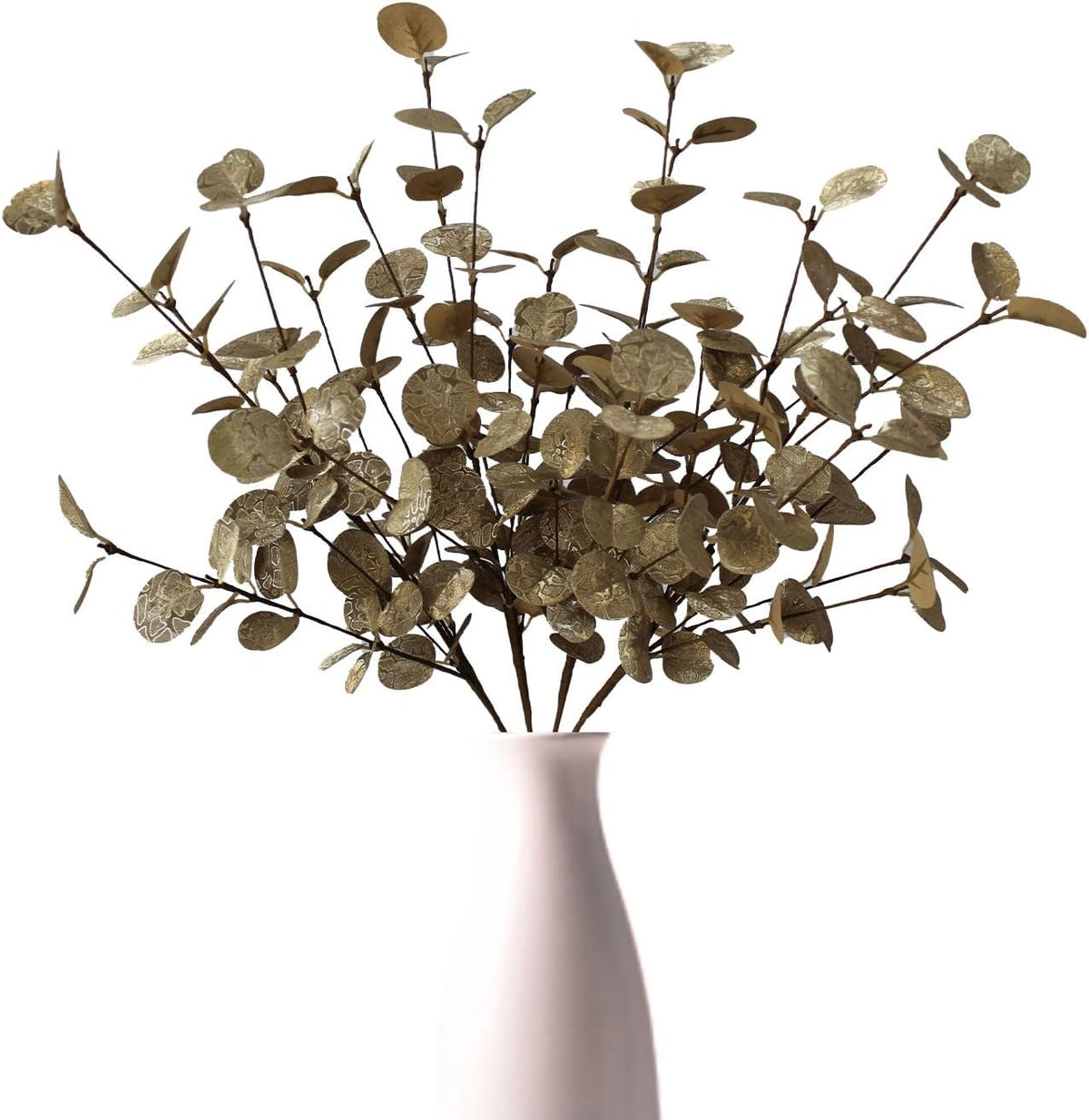 4PCS 24" Champagne Metallic Artificial Eucalyptus Stems – Real Touch Faux Eucalyptus for Vase Decoration, Living Room, Christmas & Holiday Home Decor