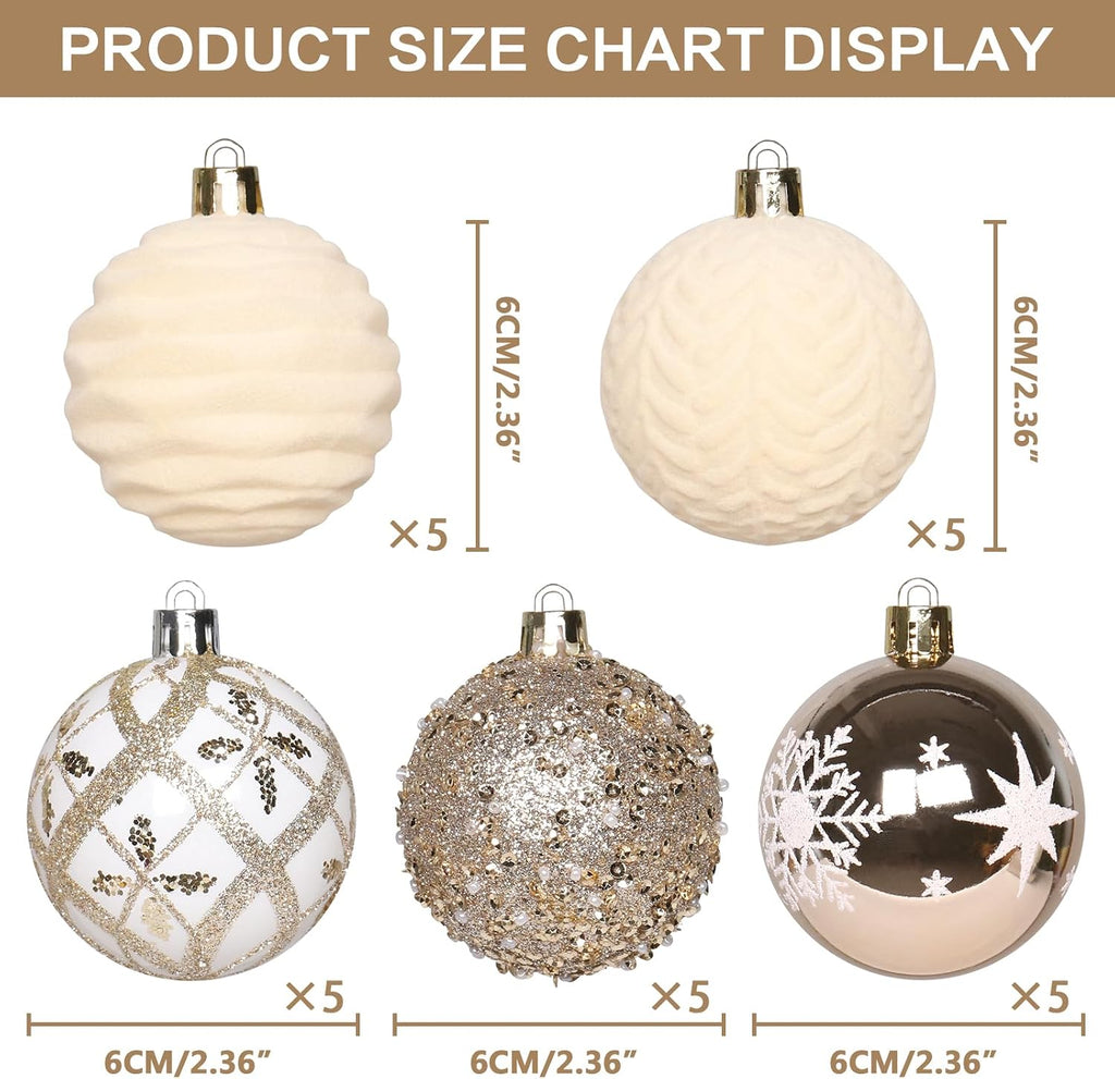 25PCS 2.36In Velvet Champagne Christmas Ball Tree Ornaments Decorations Set