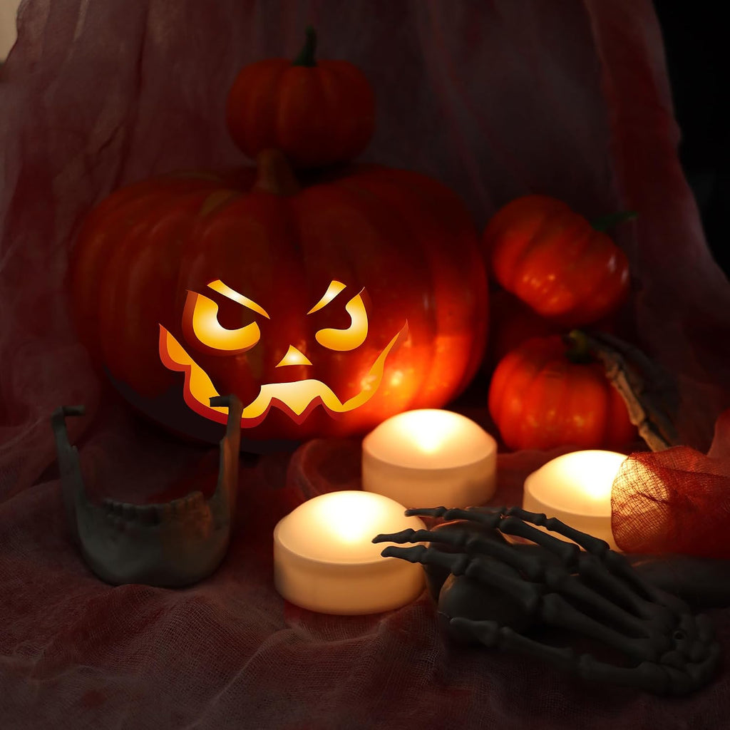 Halloween Pumpkin Battery Operated Flameless LED Candles w Remote, White