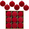 Hollyone Red Velvet Christmas Ornaments Set for Christmas Tree 3.2inch Xmas Ball Ornaments 9Pcs Flocked Balls Xmas Tree Hanging Ornament Decoration Set Shatterproof for Holiday Party Wreath Home Decor