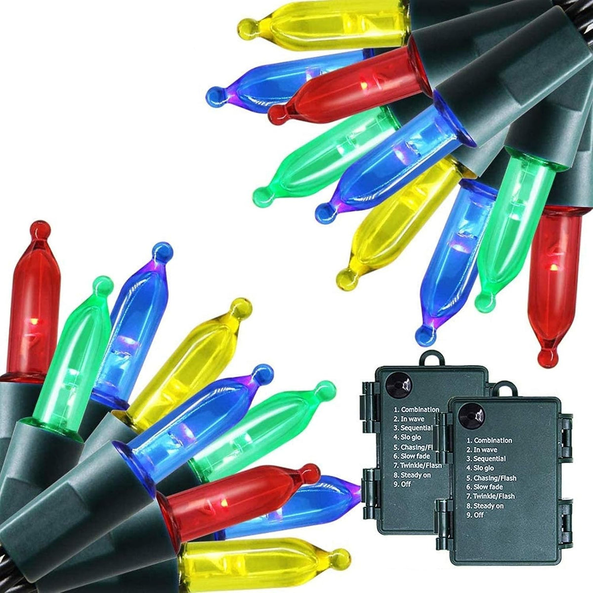 Twinkle Star 16ft 50LED Christmas Lights Battery Operated, Multicolor, 2 Pc