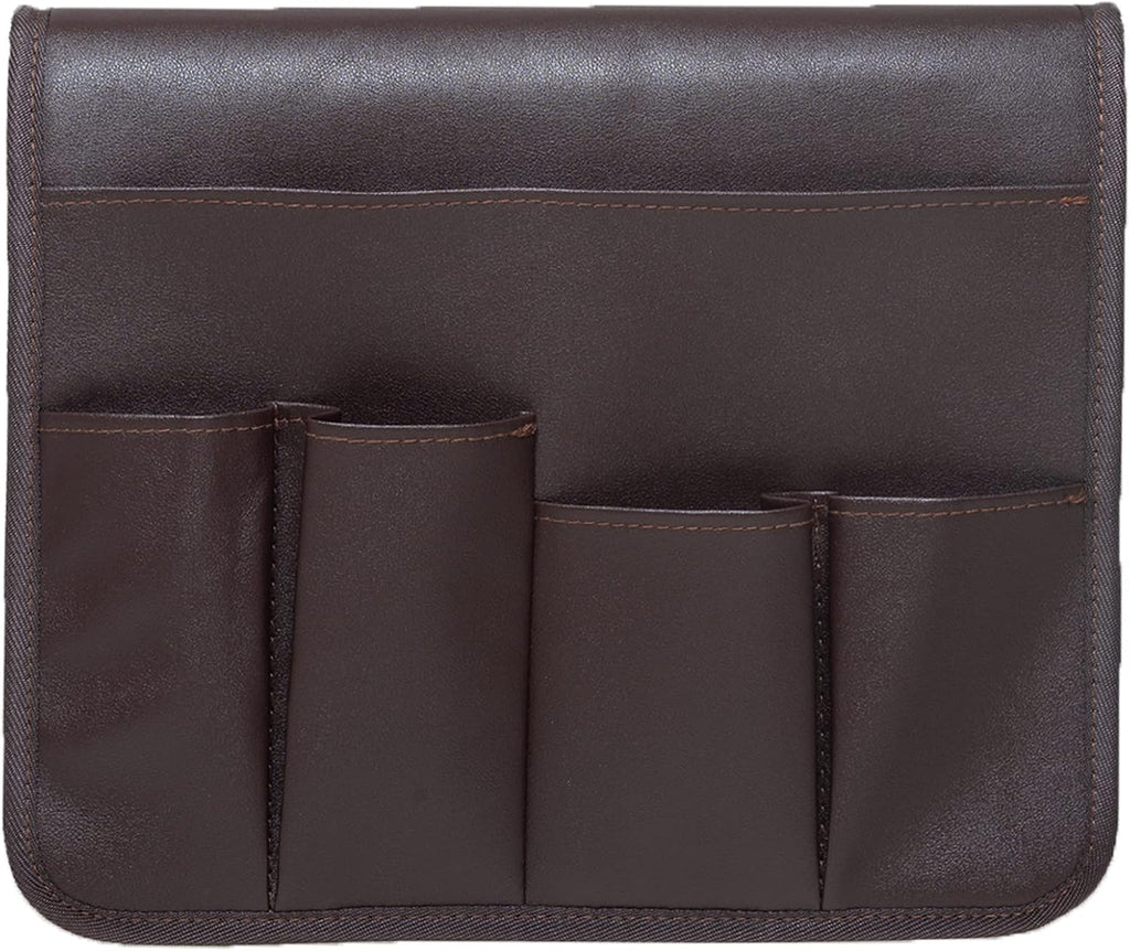 PU Leather Sofa Armrest Organizer, Armchair Magazine Holders, Waterproof Remote Holder for Recliner Couch with 1 Large Pocket, 4 Small Pockets for Magazine, Remote, Phone, Ipad, Books (brown)