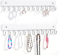 2 Pack Wall Necklace Organizer, Wooden Jewelry Holder, White, 24 Hooks