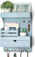Rebee Vision Key Holder Wall Mount with Drawer & Shelf for Entryway, Blue