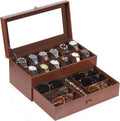 AUTOARK Leather & Velvet Watch Box & Sunglass Organizer,Coffee,MKAW041