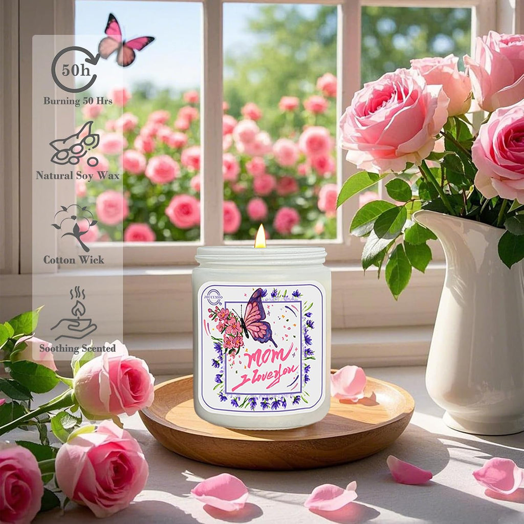 Gift for Mom, Rose Lily Scented Candles, 7oz Non Toxic Candle
