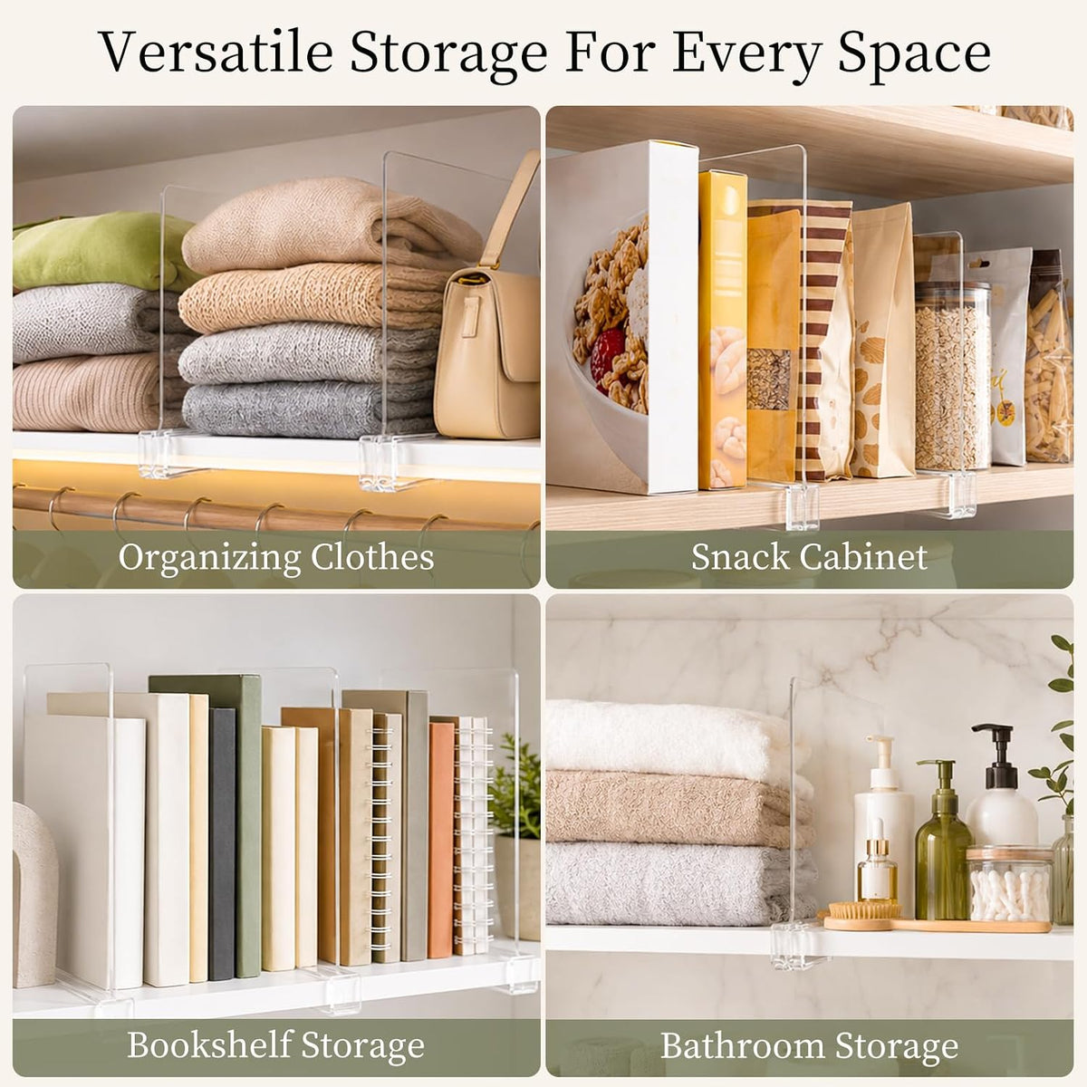 SortNStore Shelf Dividers Purse Organizer for Closet: Acrylic Clear 6 Pack