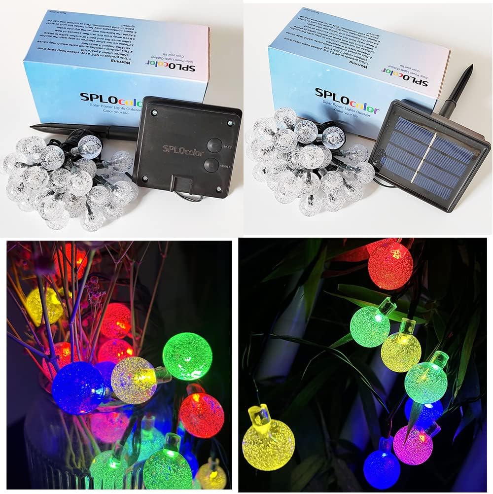 Solar String Lights Outdoor, 20ft Waterproof 30 LEDs 8 Modes Crystal Globe Solar String Fairy Lights Backyard Patio Christmas Lights for Holiday Party Gardens Backyard Wedding (Multicolor)