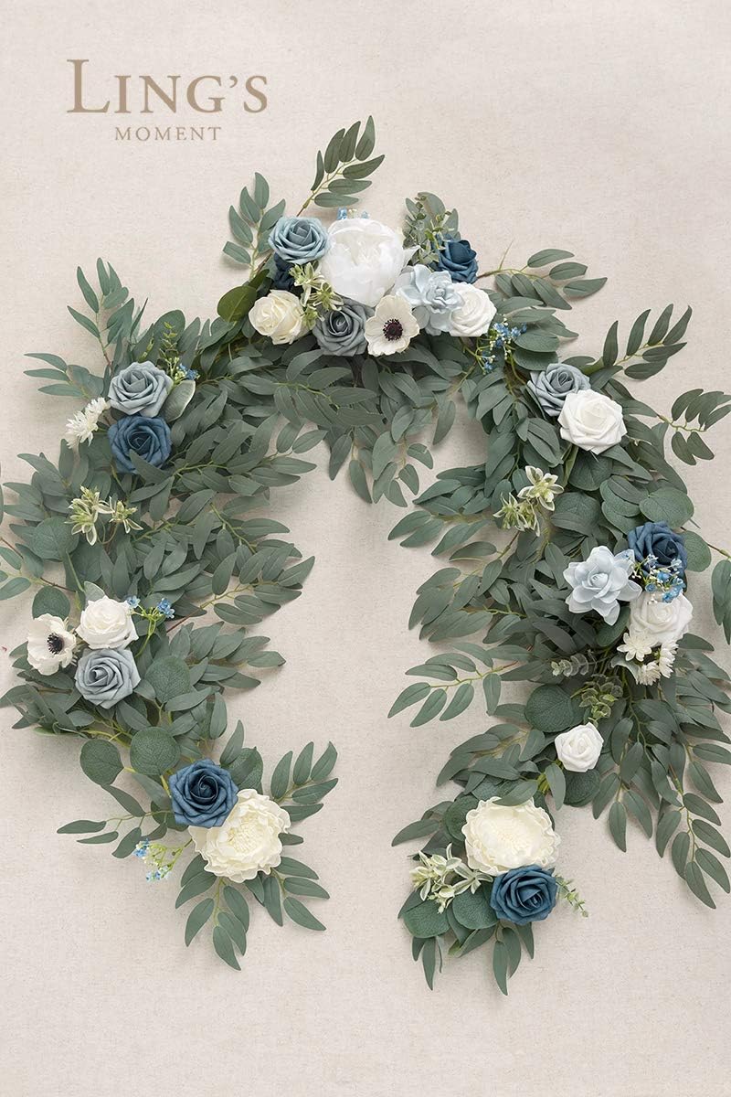 Ling's moment Dusty Blue Artificial Flower Garland Wedding Arch 6 FT