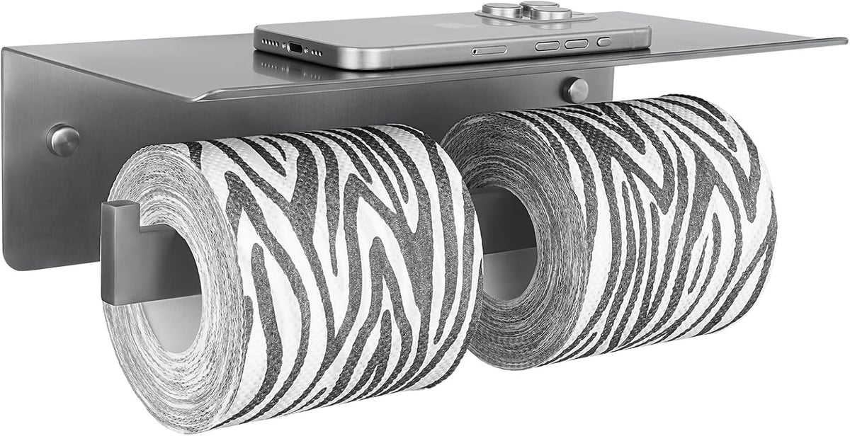 APLusee Double Toilet Paper Holder with Storage Phone Shelf, Gunmetal Gray