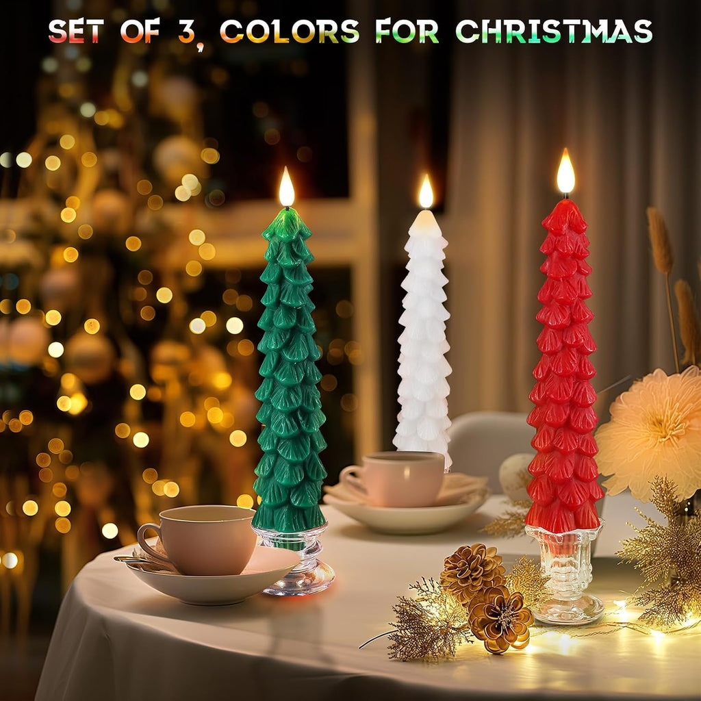 PChero Christmas Tree Candles with Remote Timer, 3 Pack, 9.7 Inches