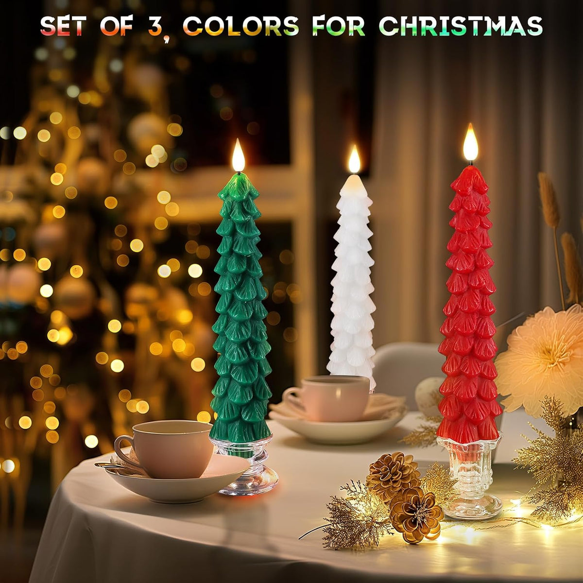 PChero Christmas Tree Candles with Remote Timer, 3 Pack, 9.7 Inches