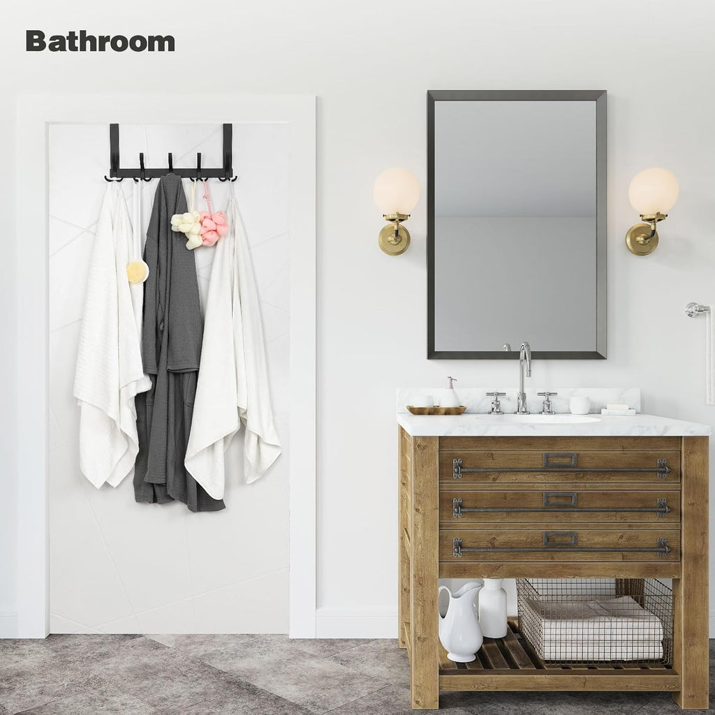 Optish Over The Door Hooks for Hanging, Over The Door Hanger, Over The Door Towel Rack for Bathroom with 5 Triple Coat Hooks, Bathroom Towel Holder Towels Hanger (Black, 3 Pack)