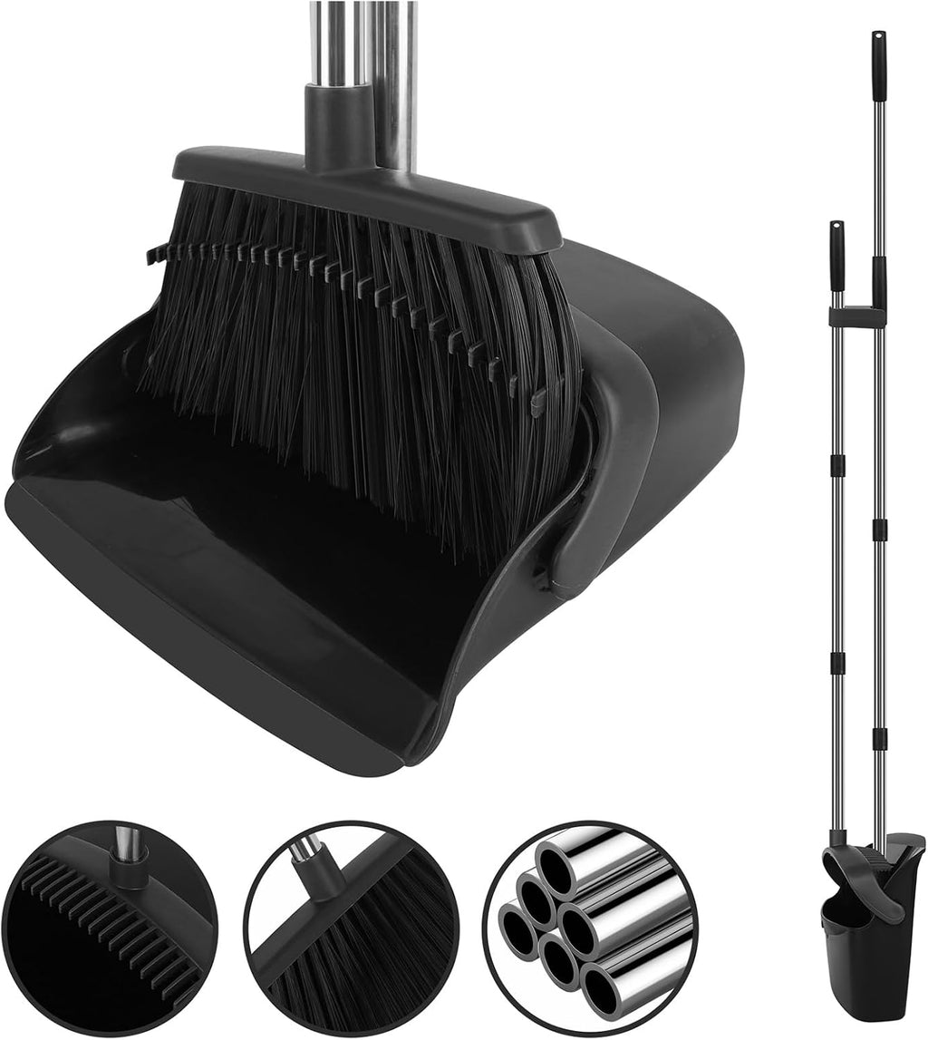 Black Broom and Dustpan Combo Set, 55" Long Handle Broom