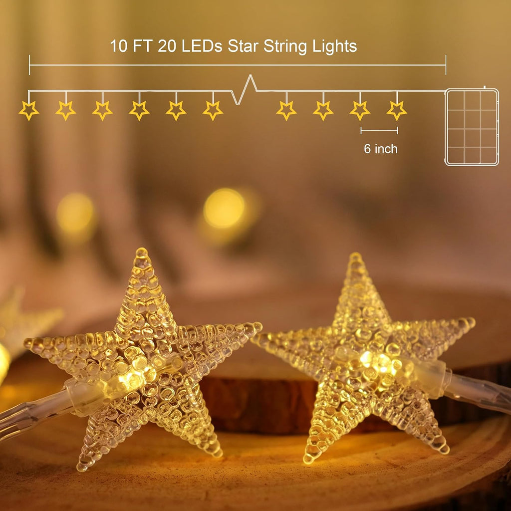 CESOF Christmas Decor Star String Lights Battery Operated, 10 ft 20 LED