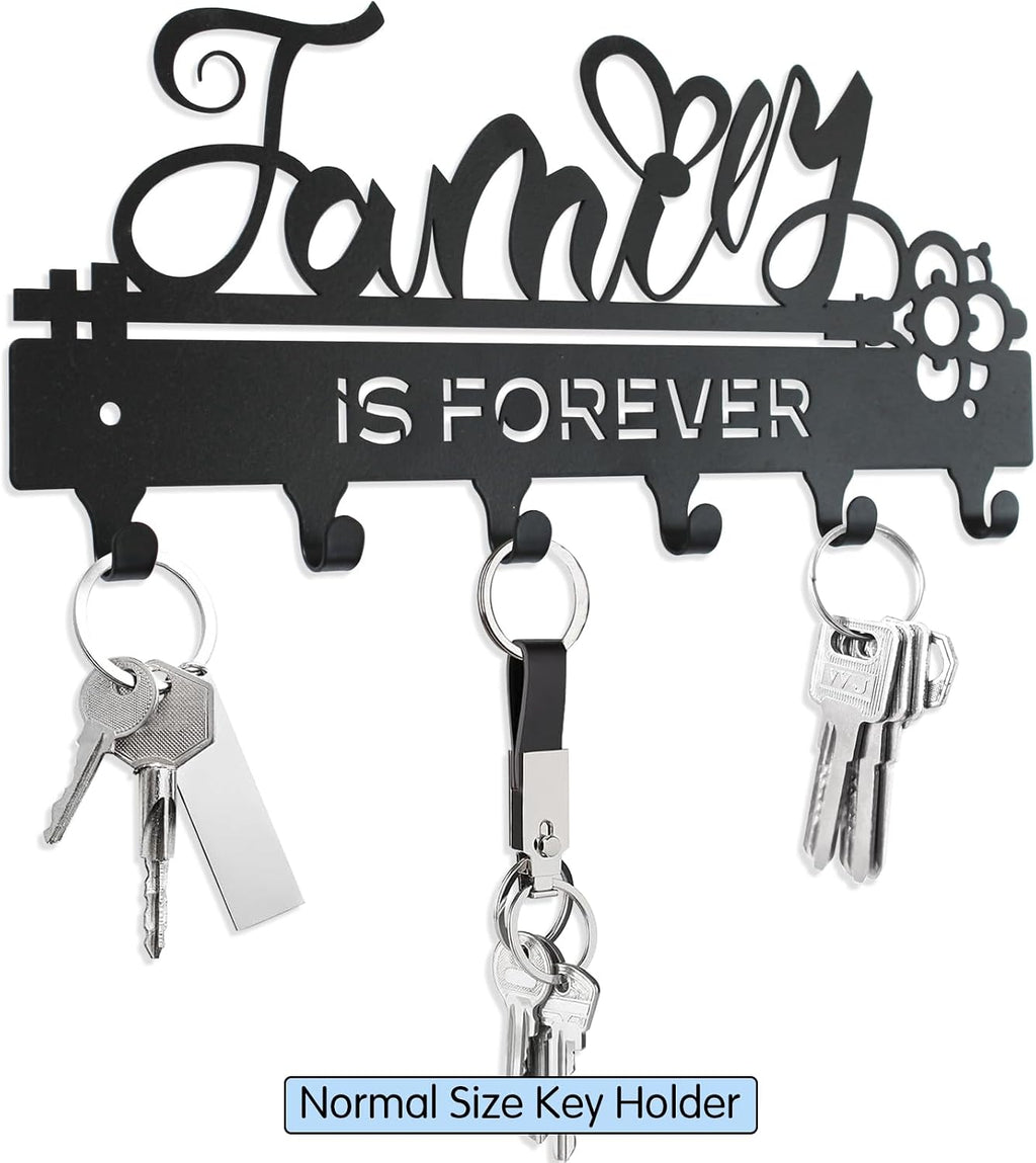 ”Family Is Forever“Key Holder Wall Mounted, Black Metal, Size:11x4.84inches