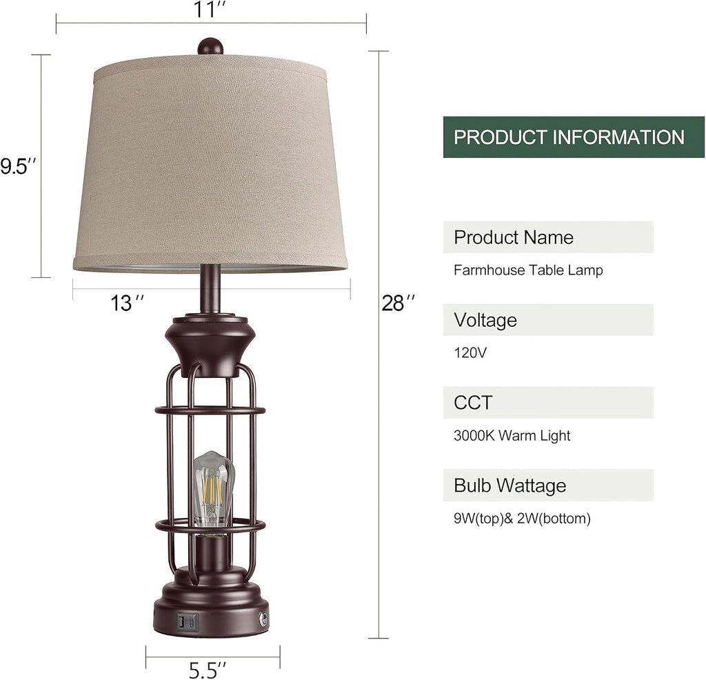 Reaketon Farmhouse Table Lamps for Living Room Set of 2, 28" Dimmable Touch Control Table Lamp with Oil Rubbed Bronze Finish, Bedroom Lamps for Nightstand, 4 Bulbs Included