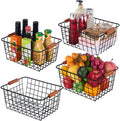 JUNCHU CHERRY Wire Kitchen Storage Basket with Wooden Handle 4 Packs,Black