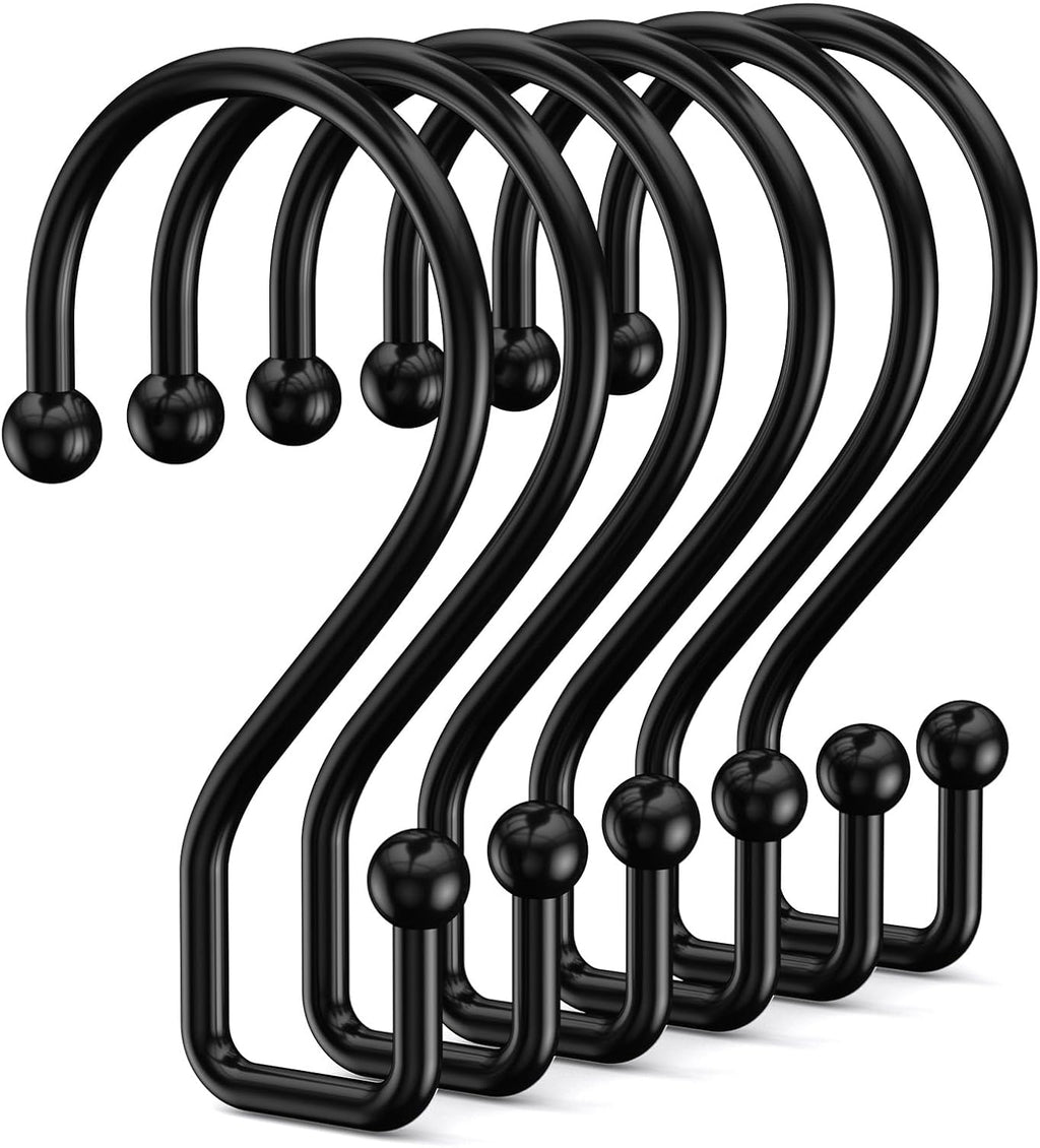 Goowin Metal Black Shower Curtain Hooks Rings, S Shape Metal Shower Curtain Rings Rust Proof Shower Curtain Hangers, Heavy-Duty Multi-Functional Shower Hooks for Shower Curtain, Black, 12 Pack