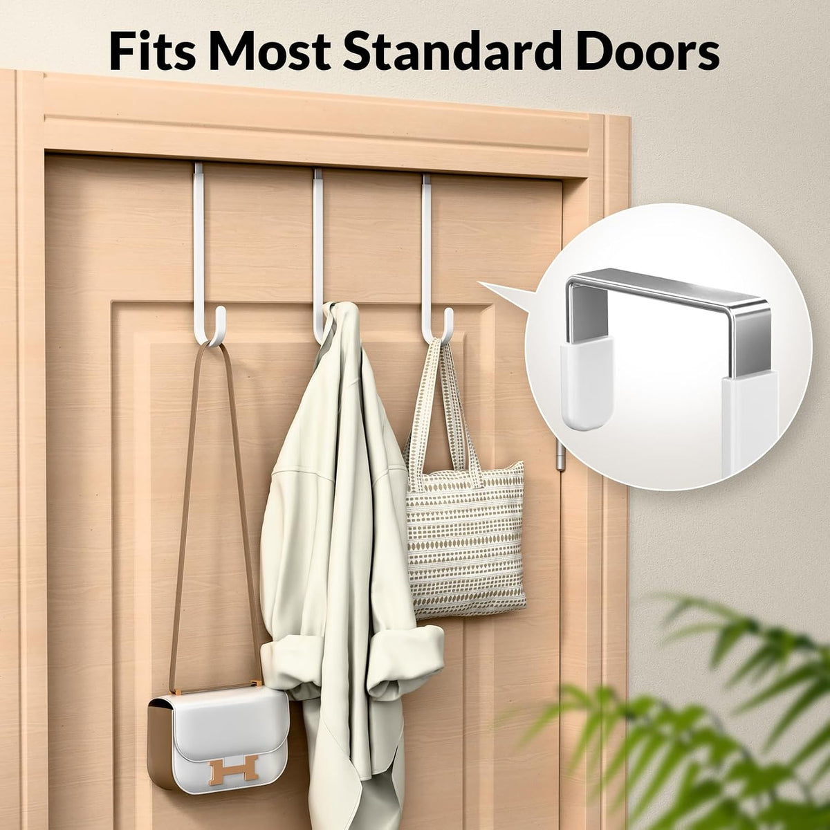Long Over The Door Hooks, Rubber Coated Door Hanger for Hanging Clothes