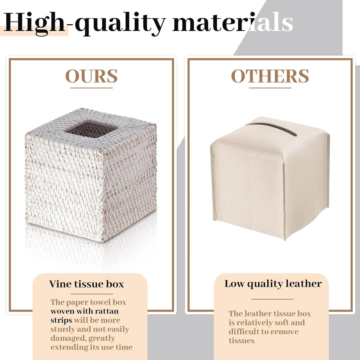 Kigley 2 Pcs Square Rattan Tissue Box Cover Boho Wicker Tissue Cube Box Cover 5.5'' x 5.5'' x 5.5'' Decorative Natural Wicker Hand Woven Napkin Box Holder Bathroom Office Car Accessories (White)
