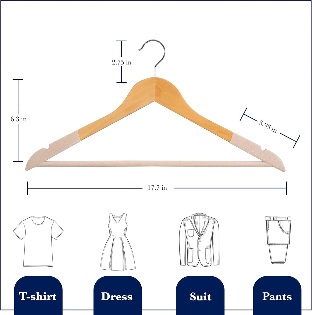 Wooden Hangers, 20 Pack, Non-Slip Velvet for Pants, Coats