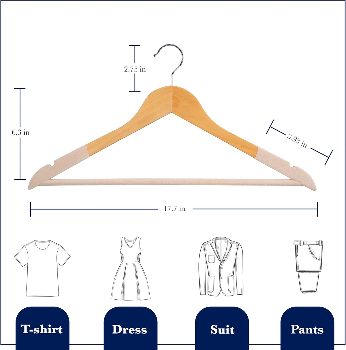 Wooden Hangers, 20 Pack, Non-Slip Velvet for Pants, Coats