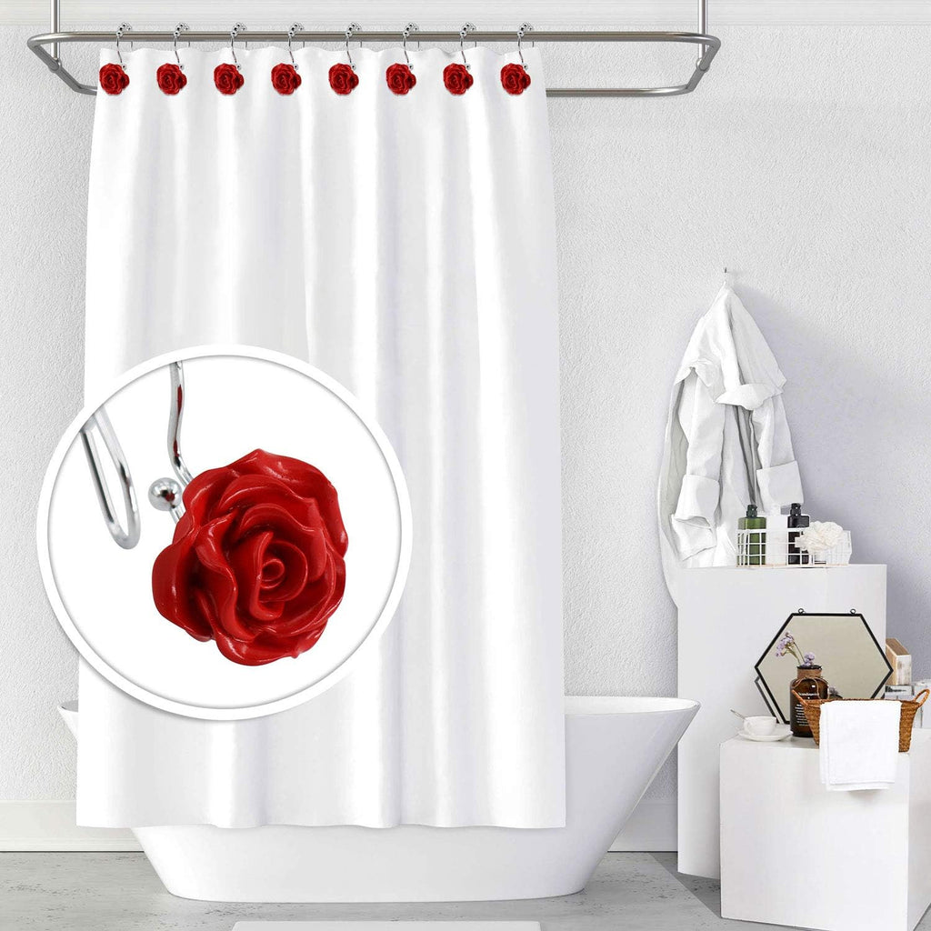 BEAVO 12 Pcs Double Shower Curtain Hooks with Glide Balls, Red Shower Hooks