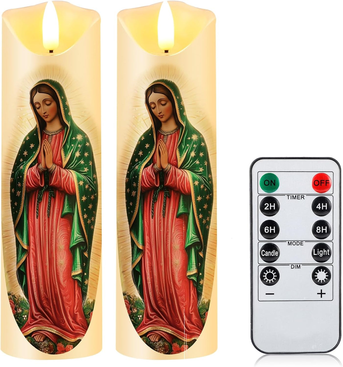 Baquler 2 Pcs Religious Flameless LED Prayer Candle, Our Lady of Guadalupe