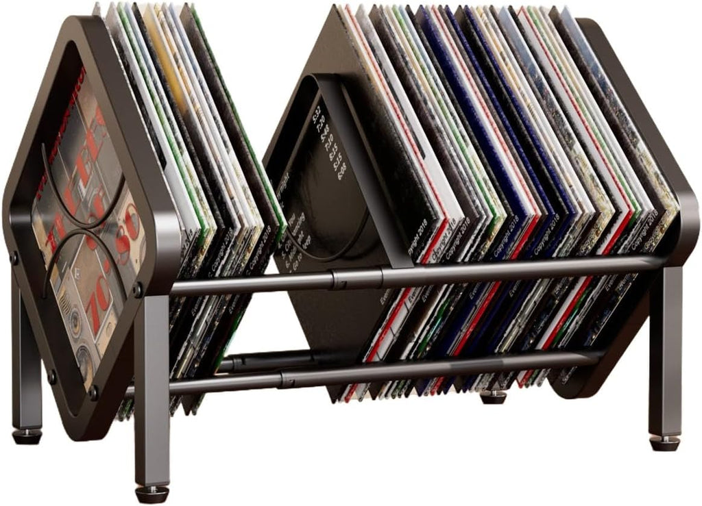 Vinyl Record Storage,80-100 LP Scalable Vinyl Record Holder,Retro Style Organizer,Metal Album Storage Rack for Magazine,Files,Book,Albums & Office Storage(Black)
