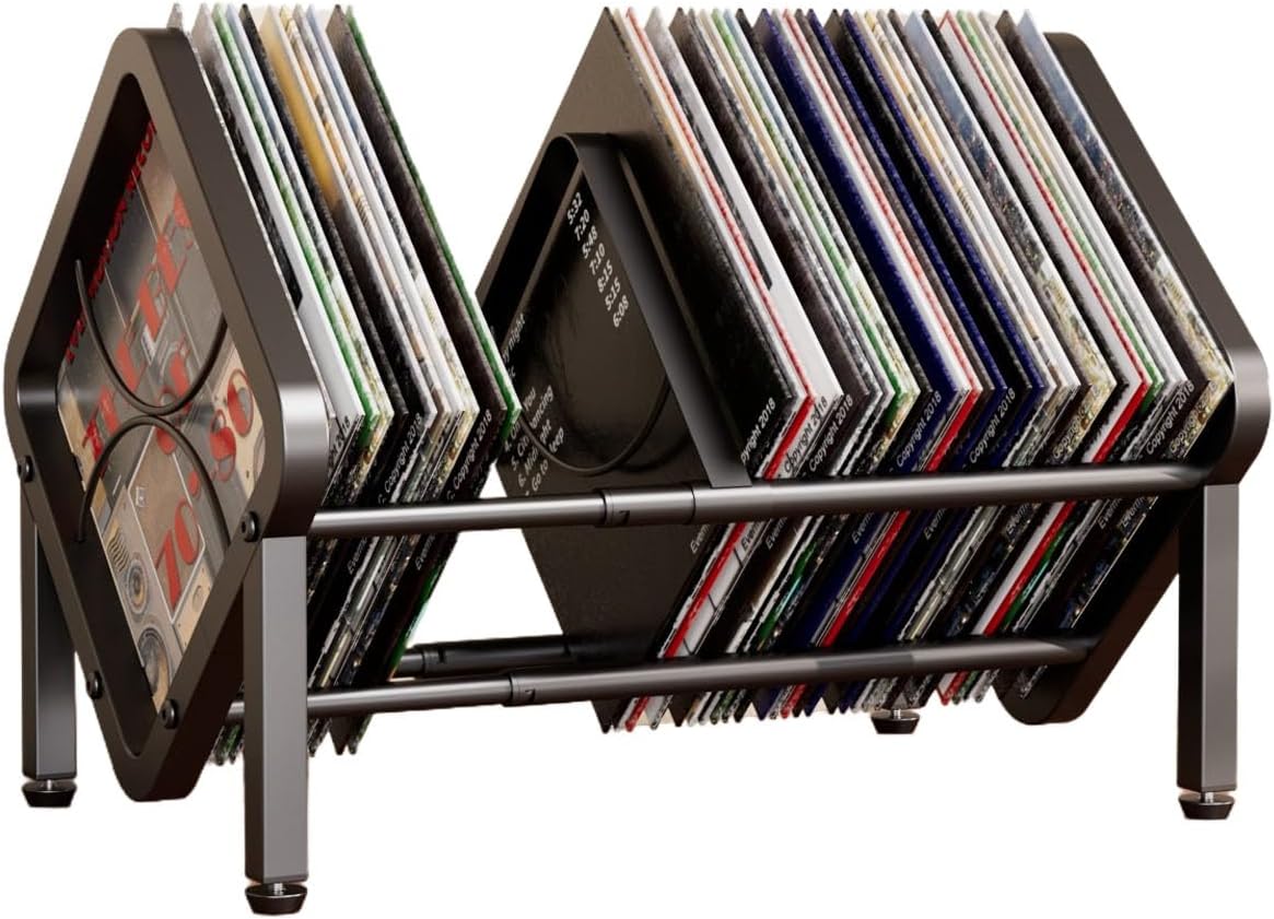 Vinyl Record Storage,80-100 LP Scalable Vinyl Record Holder,Retro Style Organizer,Metal Album Storage Rack for Magazine,Files,Book,Albums & Office Storage(Black)