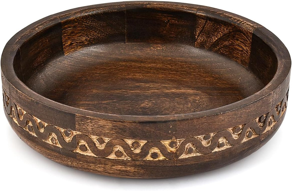Salad Bowl Mango Wood Handcrafted Round Wooden Bowl for Salad, Vegetables & Decorative Centerpiece – Elegant Rustic Kitchen & Dining Table Décor (10" X 10" X 2.5")