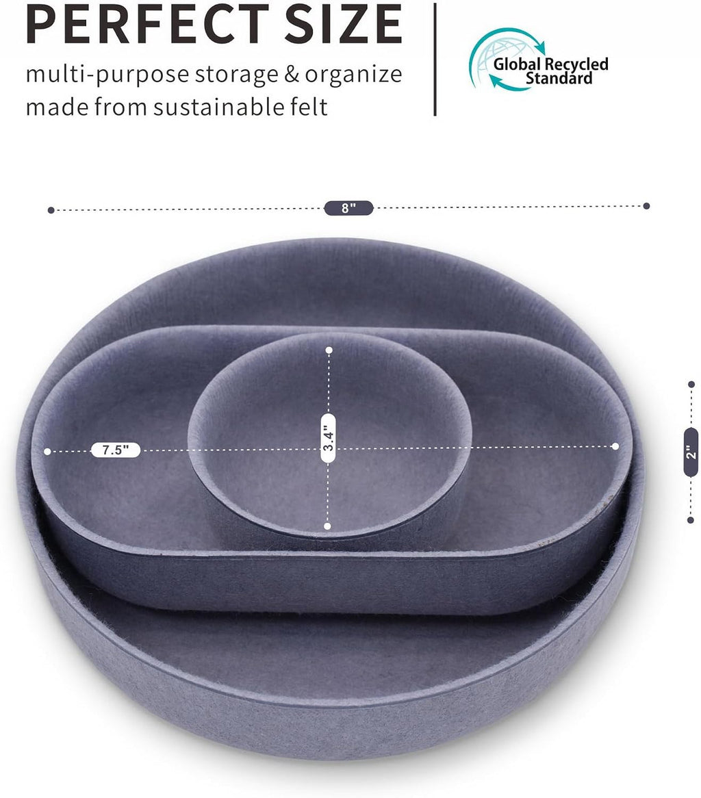 Welaxy EDC Cathall Desk Drawer Organizer Tray Felt Bowl Caddy Glacier Gray