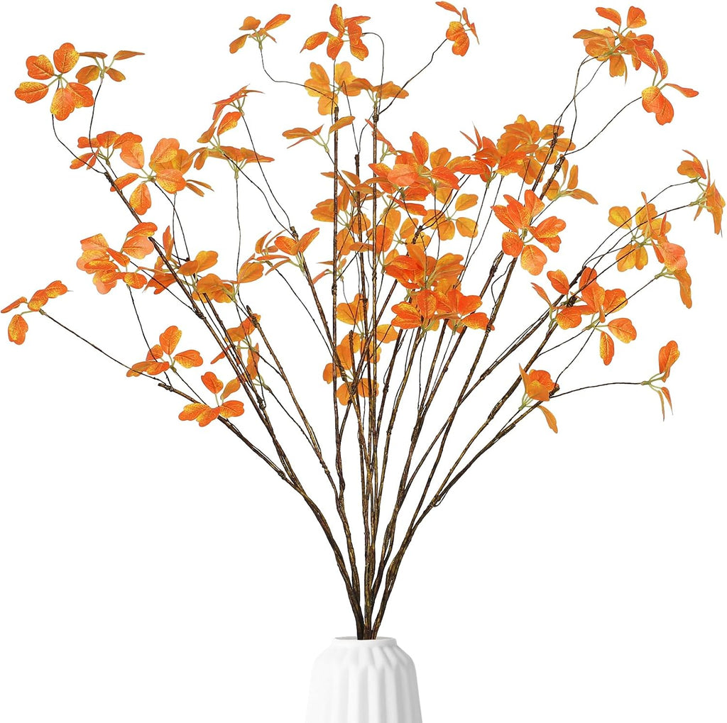 6Pcs 40'' Fall Artificial Branches Faux Autumn Stems Fall Plant Branches Ficus Twig Leaves Fall Eucalyptus Branches for Autumn Thanksgiving Home Office Wedding Vase Fillers DIY Craft Decors