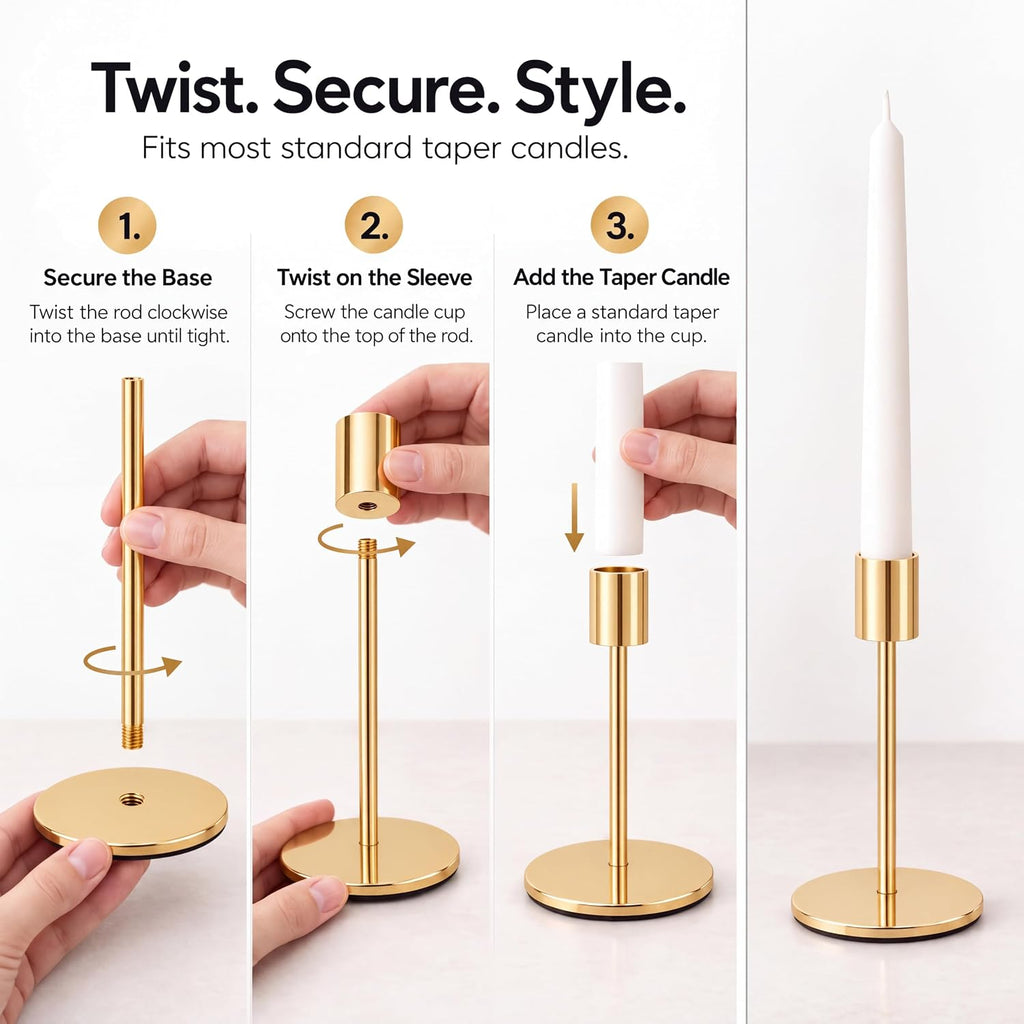 zeochyni French Gold Candlesticks Holder, Set of 6 Taper Candle Holders