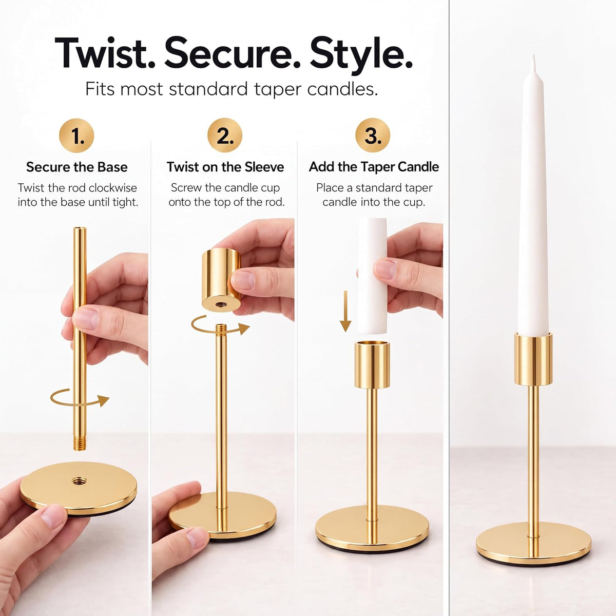 zeochyni French Gold Candlesticks Holder, Set of 6 Taper Candle Holders