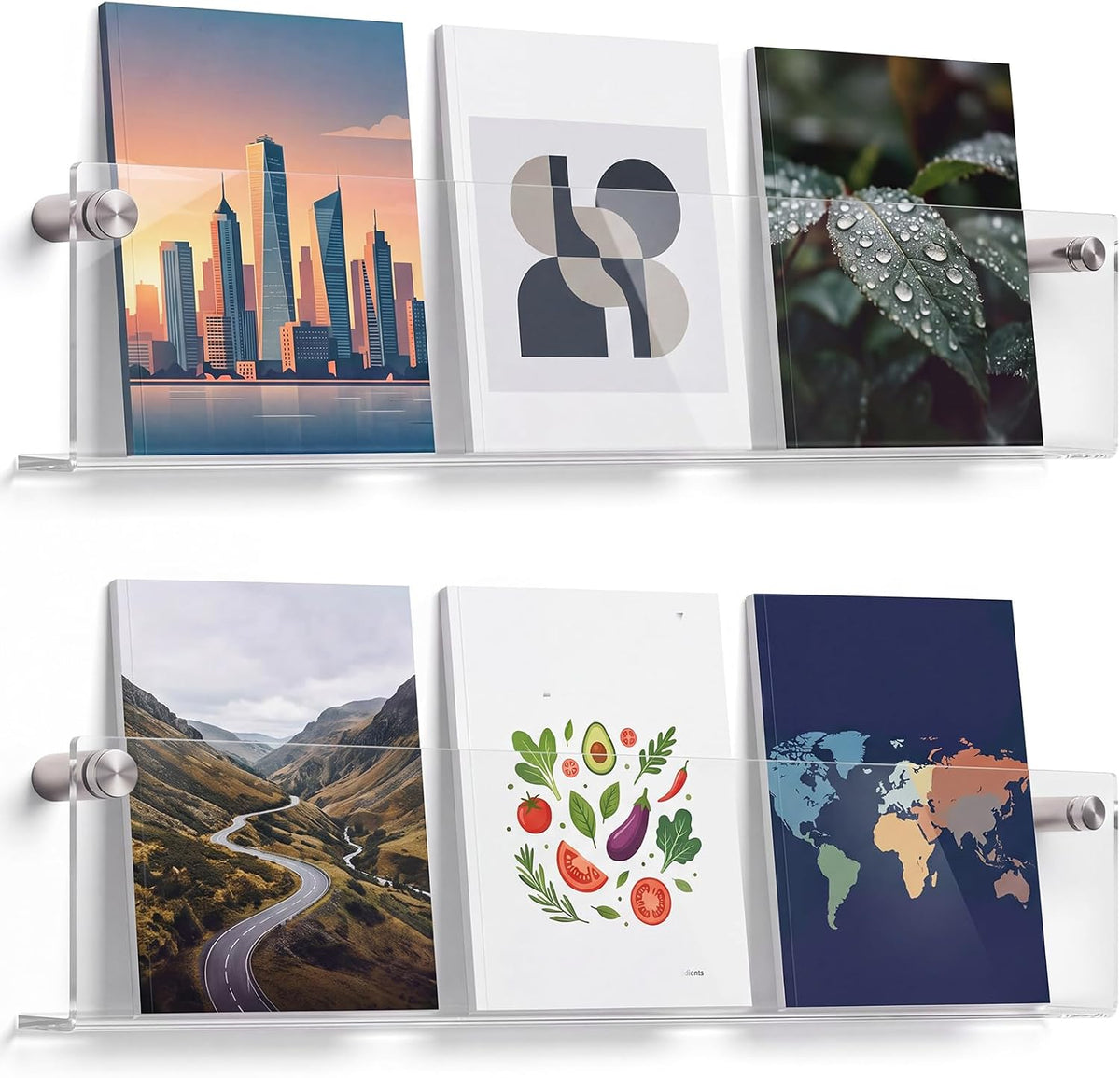 2 Pack Clear Acrylic Magazine Holder Wall, Brochure, 30 Inch