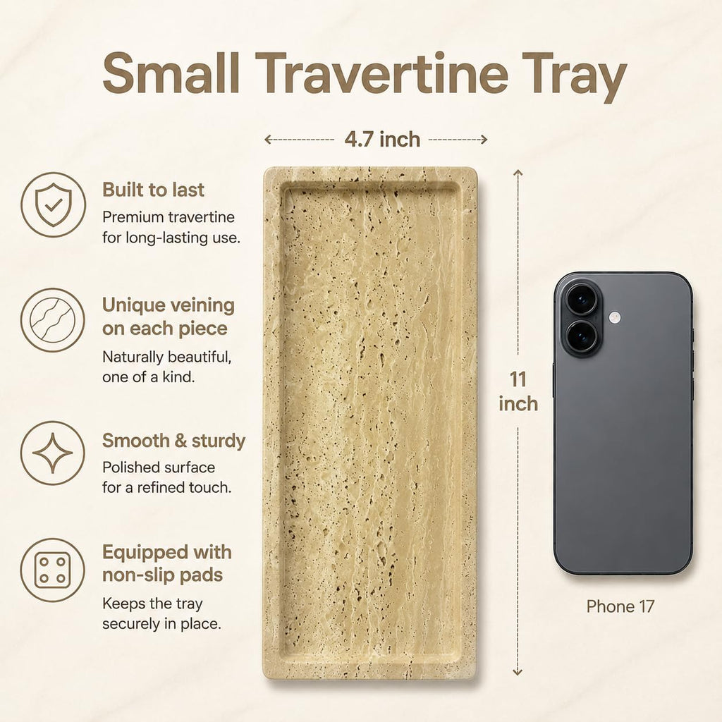 Stone Travertine Tray for Vanity Countertop, Small Beige Marble Tray