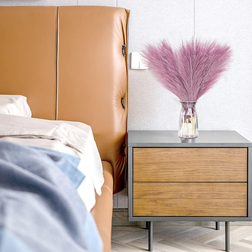 Faux Pampas Grass, 6 Stems Artificial Pampas Grass Decor Flurry Pompous Grass for Small Vase Boho Home Decor/Wedding Arrangements/Rustic Decor 18''/45cm (Light Purple)