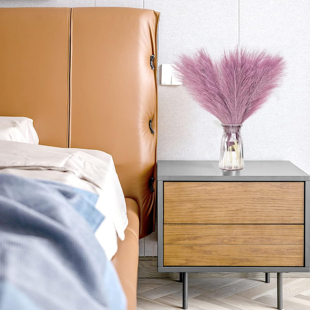 Faux Pampas Grass, 6 Stems Artificial Pampas Grass Decor Flurry Pompous Grass for Small Vase Boho Home Decor/Wedding Arrangements/Rustic Decor 18''/45cm (Light Purple)