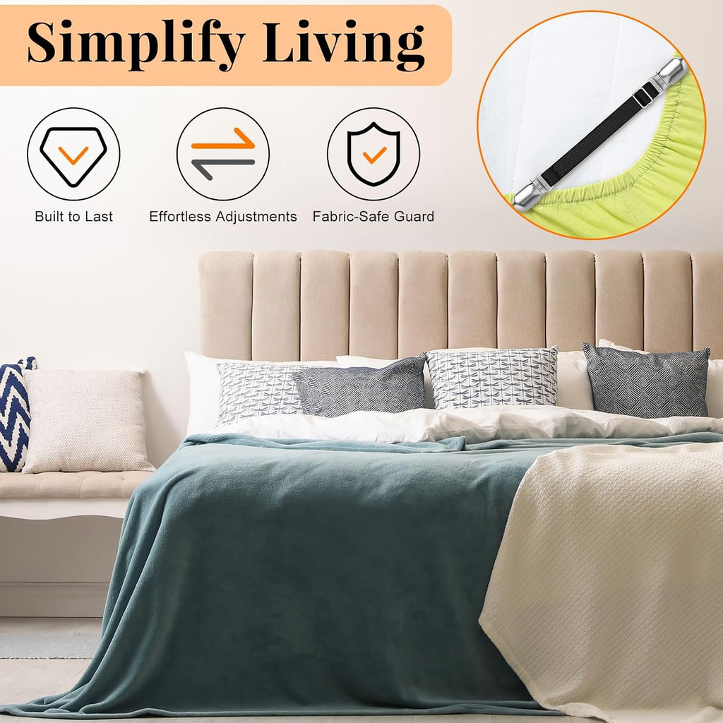 Boao 24 Pcs Bed Sheet Straps Heavy Duty Adjustable Elastic Fasteners Fitted Bed Holder Mattress Corner Sheet Fasteners Clips for Home Room Couch Supplies(Black)
