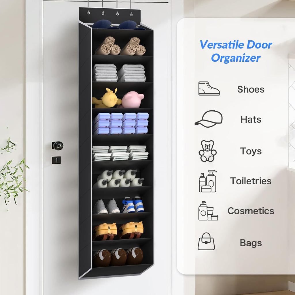 REGELETO 10 Tiers Large Size Over the Door Shoe Organizer Storage, Hanging Shoe Rack for Door with Deep Pockets, Fit 20 Pairs Shoe Organizer Holder for Sneakers and Boots (Black)
