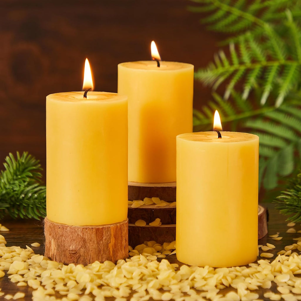 Crenovo 3 Pack Beeswax Pillar Candles,2x3 Inch 100% Pure Organic Natural