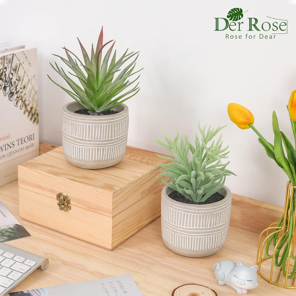 Der Rose 2 Pack 8.5" Fake Succulents Plants in Ceramic Pots for Boho Decor