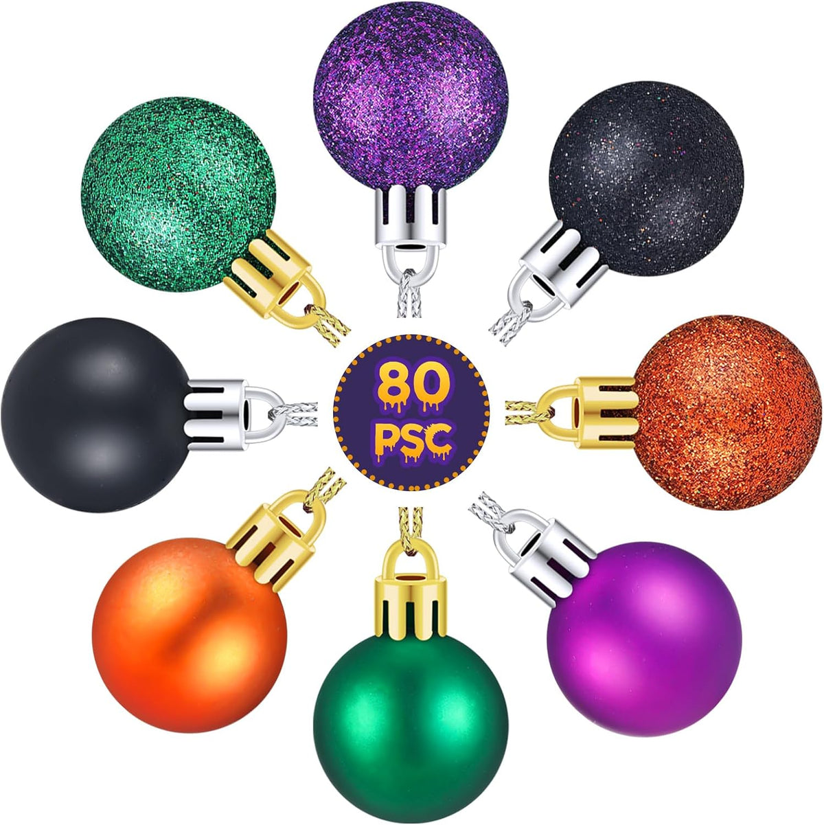 Sumind 80 PcsMini Halloween Ball Ornaments 1 Inch Halloween Glitter Balls