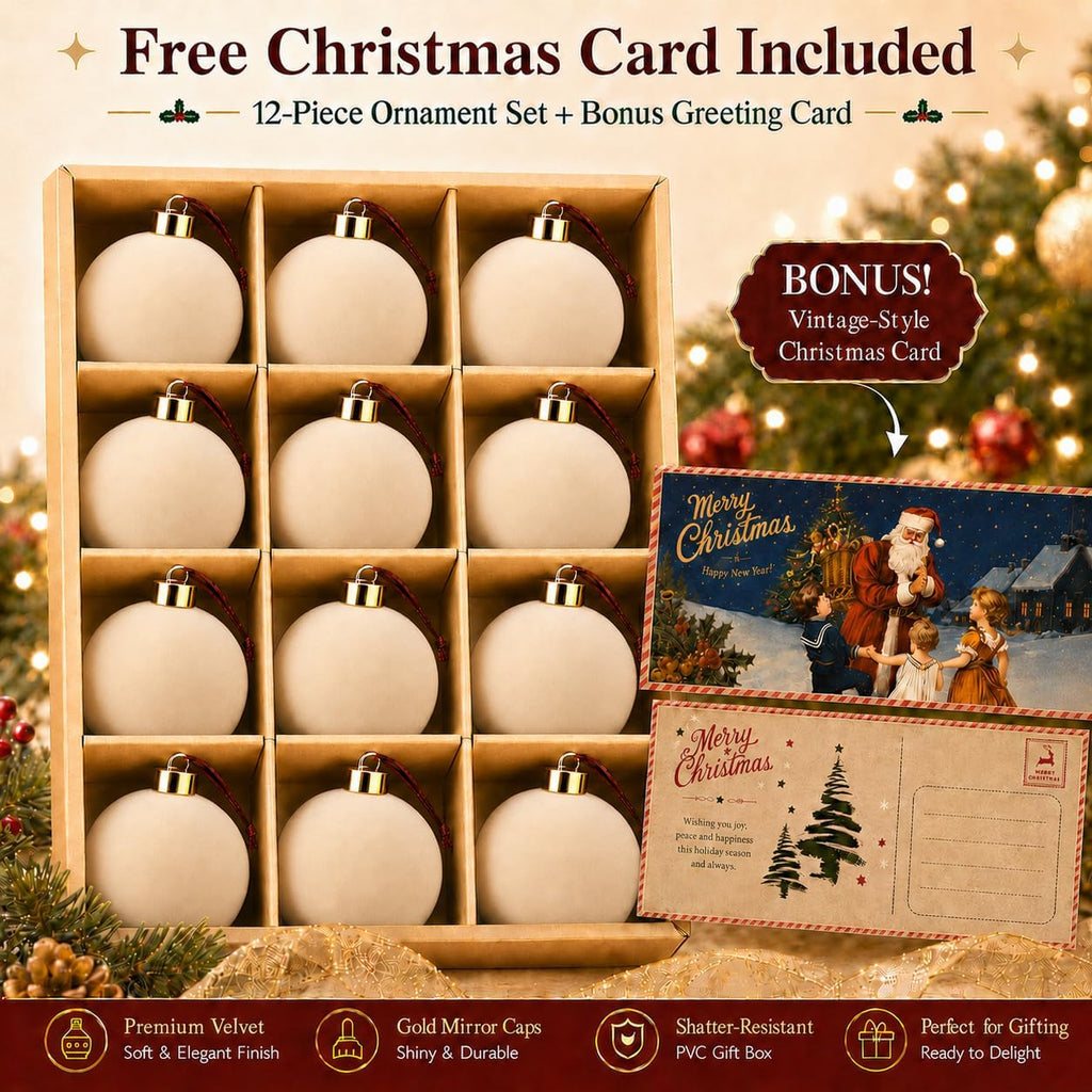 Cream White Flocked Christmas Ball Ornaments 12 Pcs, 3.15 Inch Velvet Xmas Tree Balls Shatterproof Bulk, Velvet Christmas Ornaments Set for Xmas Tree Holiday Wedding Party Decor